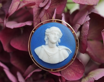 Antique 9ct Gold Victorian Wedgwood Blue Jasper Cameo Brooch, 1881, Antique Jewelry, Wedgwood Jewelry, Jasperware, 19th Century Jewelry