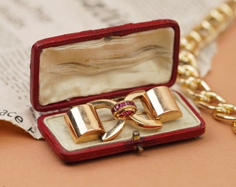 Antique Red Leather Brooch Box: Velvet & Silk Interior