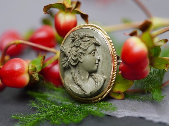 Broche Vintage Camée Vert - Bijou Ancien Pendentif En Parfait état - Style Rétro Sans Marque