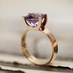 14ct Gorgeous Amethyst Gold Ring, 1960s Amethyst Ring, Unique Proposal Ring