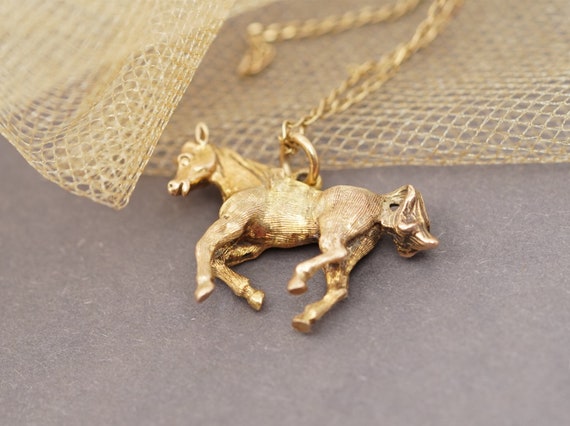 9ct Antique Gold Horse Pendant, 1920s Fully Hallm… - image 8
