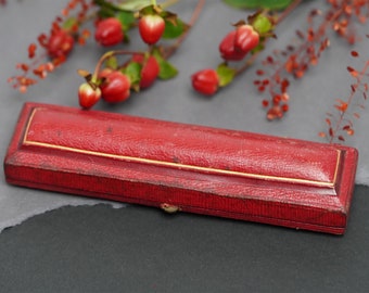 Antique Red Leather Pen Box with Velvet Interior