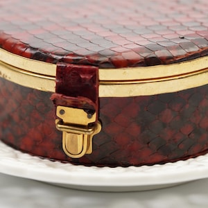 Antiek sieradendoosje met slangenleerpatroon: rood fluwelen interieur