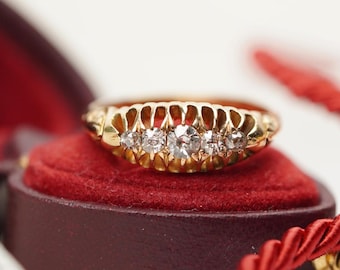18ct Victorian Five Stone Diamond Ring: Antique Gold Jewelry