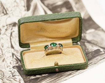 Antieke Groene Pin Box, Rechthoekige Ring Box, Verlovingsring Box, Ring Case, Velvet Vintage Box