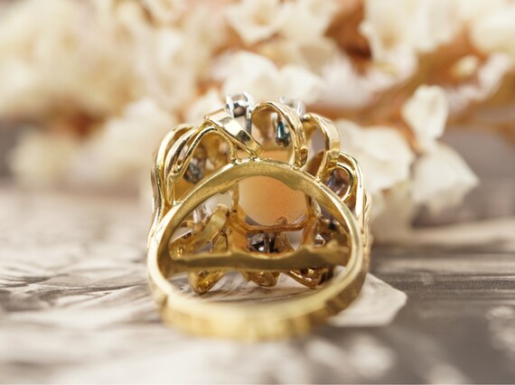 Bague En Or 18 Carats Avec Opale Blanche Et Diamants - Taille 54 - Style Marquise