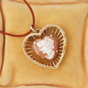 9ct Edwardian Gold Heart Pendant with Cameo, Antique Cameo Pendant, Gold Vintage Anniversary Present