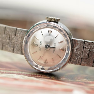 Rolex Precision 18k White Gold, Circa 1960s Vintage Rolex Silver Analog Dial Watch