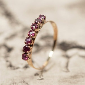 Bague victorienne 9 carats avec rubis, bague ancienne 7 pierres, cadeau en or pour elle