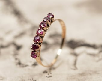 9ct Victorian Ring with Rubies, 7 Stone Antique Ring, Gold Present for Her
