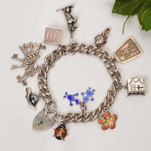 925 Vintage Silver Charm Bracelet, Unique Silver Charms, Hallmarked Cham Bracelet