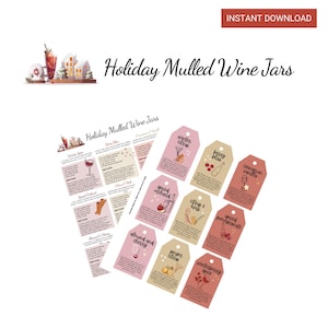 Mulled Wine Recipes, DIY Mulled Wine Mixes, Wine Mulling Printables, Printable Wine Recipes and Gift Tags, DIY Gift,  Holiday Gift Idea