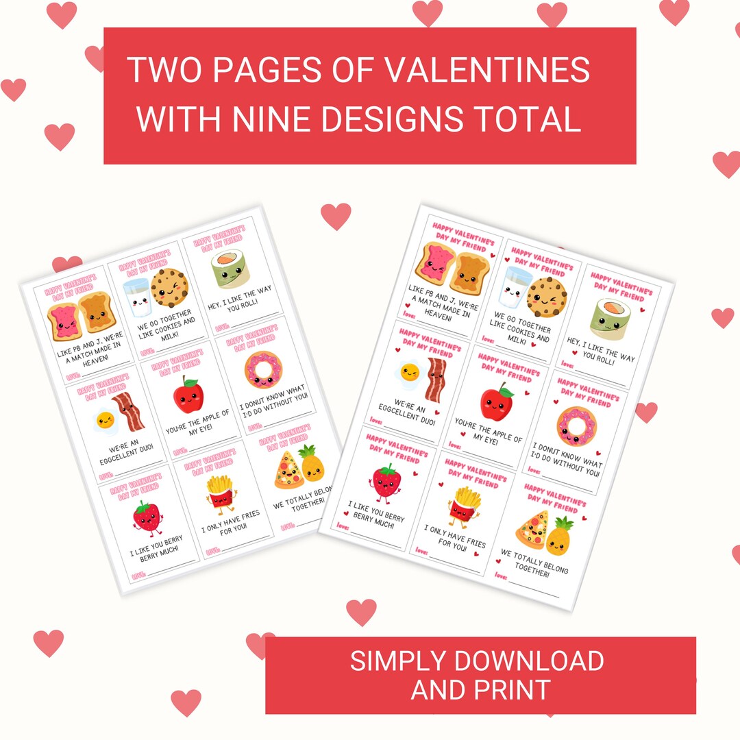 Food Pun Valentine Cards | Kids Classroom Exchange (digital Download - Etsy