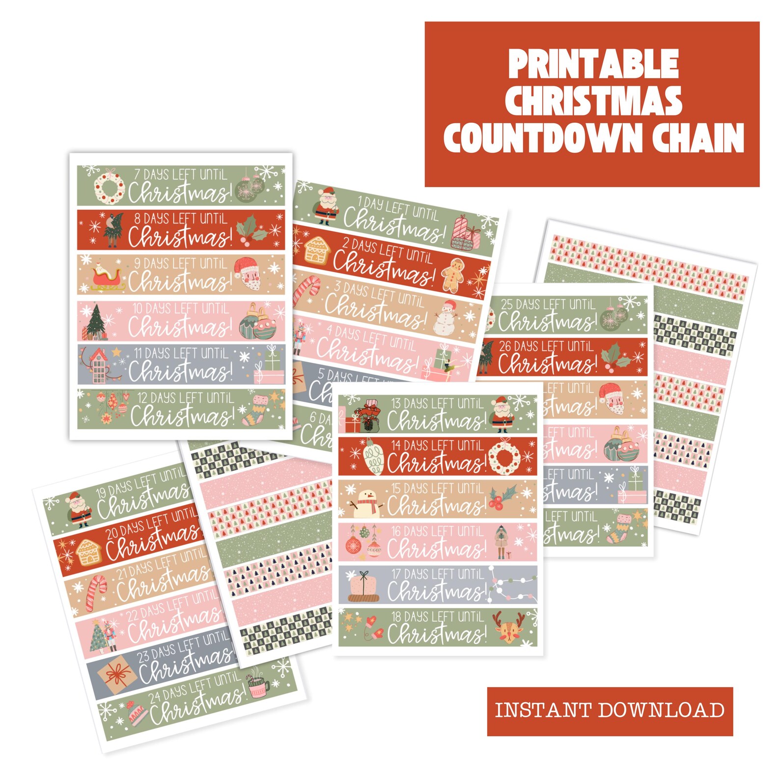 Printable Christmas Countdown Paper Chain Holiday Advent Calendar (PDF