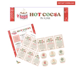 Hot Chocolate mix printable gift tags, hot cocoa recipes, Hot Cocoa tags, Christmas favor gift tags, Holiday Gift, Hot Chocolate Treat Gift