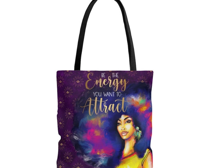 Be the energy: custom tote; purple tote; custom gift; Mother's Day gift; custom tote for women