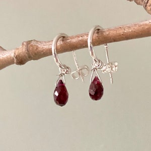 Garnet teardrop huggie earrings