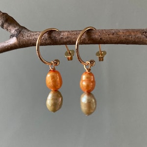 Gold and champagne pearl earrings