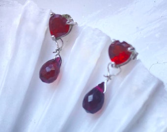 Bleeding heart garnet studs
