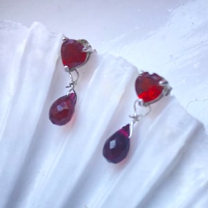 Bleeding heart garnet studs