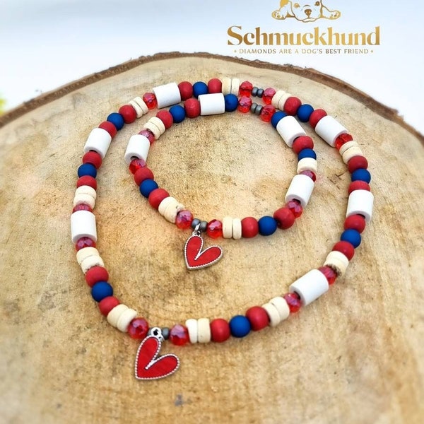 EM-Keramik Zeckenhalsband Perlenkette - Love- Blue & Red Hunde / Hundekette/ Armbändchen / Hundehalskette/ Zeckenkette/Zeckenband/