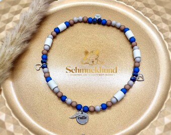 EM-Keramik Zeckenhalsband Perlenkette *Wings* blau Hund/ Hundekette/ Hundehalskette/ Zeckenkette/Zeckenband/