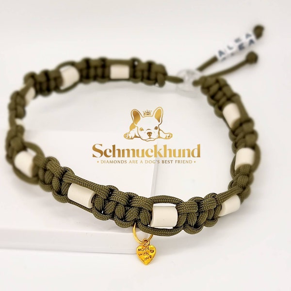 EM-Keramik Halsband nach Maß Zeckenschutz Zeckenhalsband Zeckenband Olive mit Namenswunsch/ ca. 20 Millimeter Breite
