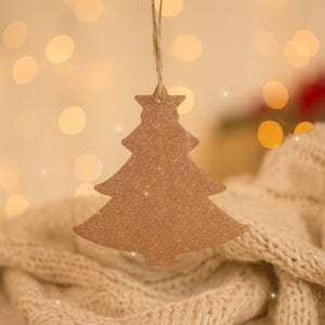 Rose Gold Glitter Christmas Tree Ornament – Handmade Holiday Decoration with Twine Hanging Loop