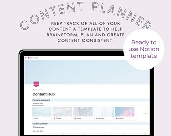 Plantilla de planificador de contenido de Notion para redes sociales y YouTube (descarga digital)