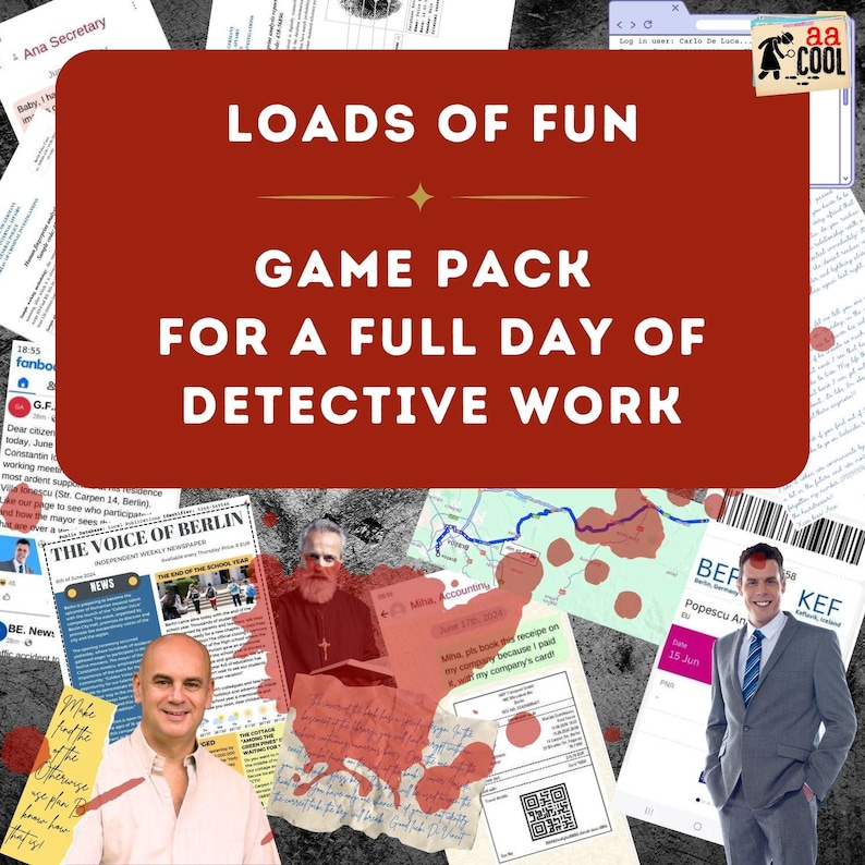 The unsolved case files that compose this 2-pack murder mystery game are loads of fun and can fill a full day of detective work!