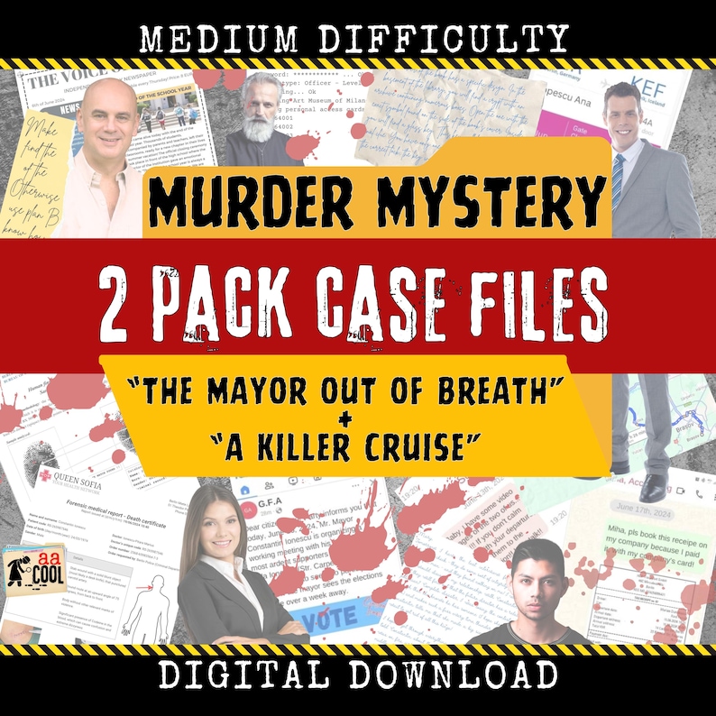 Murder Mystery Kit - a pack of 2 detective games for your date night box Digital Download and print at home for your murder mystery game party