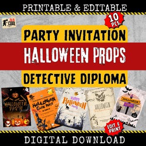 Halloween Murder Mystery Party Invitation Template | Halloween Detective Game Diploma | Fall Autumn Props Digital Printable Halloween decor
