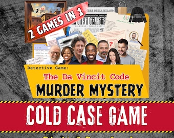 2 in 1 Murder Mystery Game Party Date Night Box Printable Escape Room Detective Games True Crime Cold Case Unsolved File pdf DA VINCIT CODE