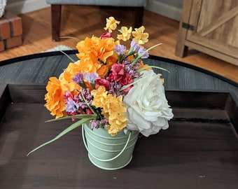 All The Colors Spring Floral Arrangement, Mini Floral Arrangements, Flowers in a Pail, Artificial l Floral Arrangements, Spring Florals