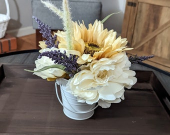 Sunny Days Spring Floral Arrangement, Mini Floral Arrangements, Flowers in a Pail, Artificial l Floral Arrangements, Spring Florals