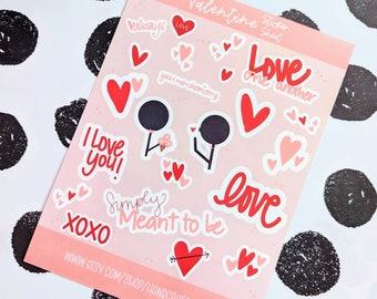 Valentine's Day Stickers, Sticker Sheet, Valentine Stickers, Stickers, Sticker Set, Valentine, Hearts & More, XOXO, Love Stickers, V-Day