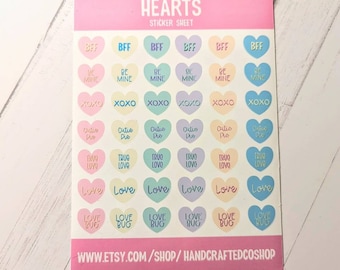 Valentine's Day Stickers, Sticker Sheet, Valentine Stickers, Stickers, Sticker Set, Valentine, Conversation Hearts, Love Stickers, V-Day