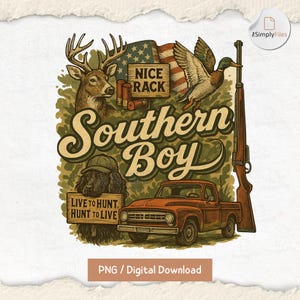 Southern Boy Collage png, Western Hunting Sublimation, Duck Deer Dog Design, Local Boy Vintage, Retro Shirt Design, Country Truck png