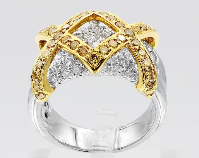 18k Gold Diamond Hugs and Kisses Wedding Band 2.83 ctw Yellow and White