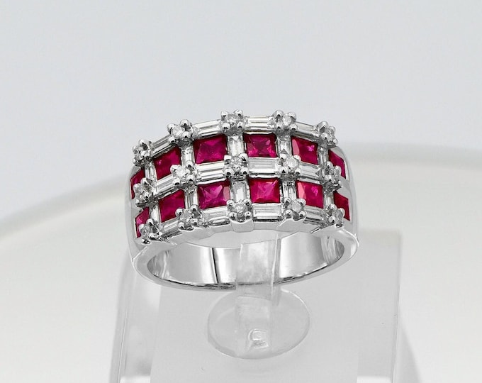 Elegant Art Deco Ruby & Diamond Wedding Band - 18k White Gold, 2.48 TCW, Vintage-Inspired Luxury