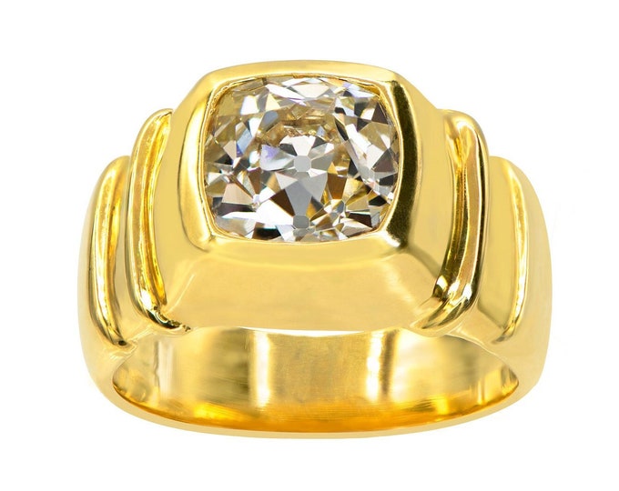 Luxury Men's 2.94 Ct Old Mine Cushion Diamond Pinky Ring