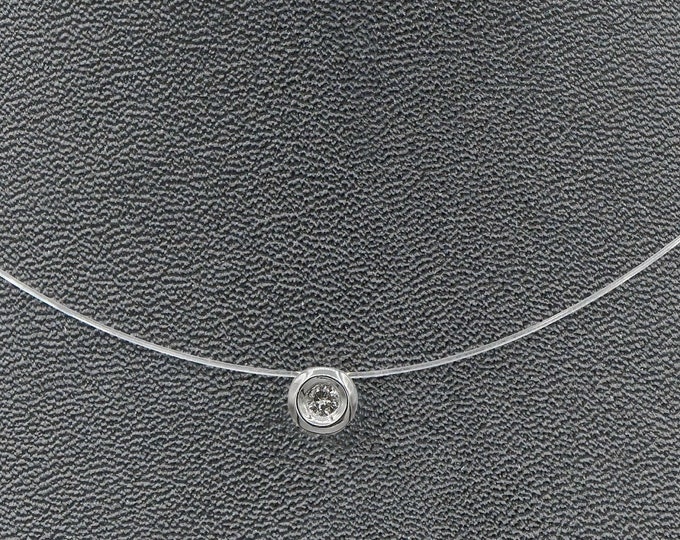 14k White Gold Slide Pendant with Diamond on 16-Inch Fish Wire Necklace