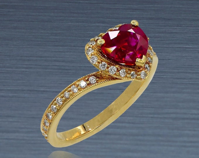 Ruby Diamond Engagement Ring 18K Gold GIA Burma Ruby Pigeons Blood 1.91 CTW