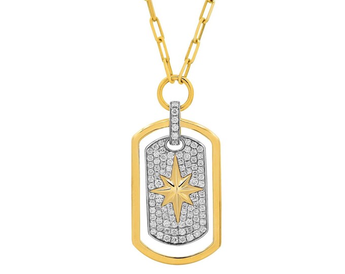 Stunning 14K Yellow Gold North Star Diamond Pendant Necklace