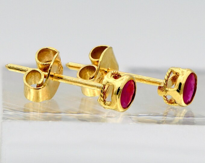 Elegant 0.51ct Ruby Studs in 18k Yellow Gold - Dainty Everyday Gemstone Earrings