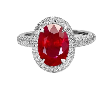 Burma Ruby Diamond Platinum Halo Engagement Ring 4.96 CTW Beautiful Fine Hand Made