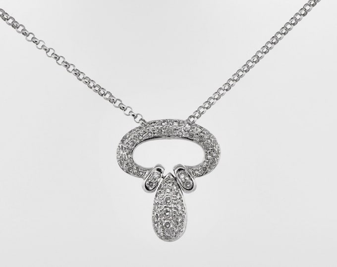 Elegant 18k White Gold Rolo Chain Diamond Pendant Necklace Gift