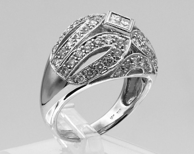 Vintage 18k White Gold 1.37 CTW Diamond Statement Ring