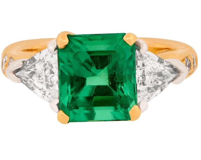 Exquisite 3.99ct Colombian Emerald & Diamond 18k Gold Wedding Ring - Natural Untreated Gemstone