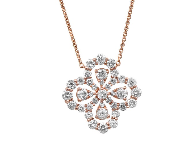 Elegant 14k Pink Gold Flower Necklace with 1.09ct Diamond Pendant
